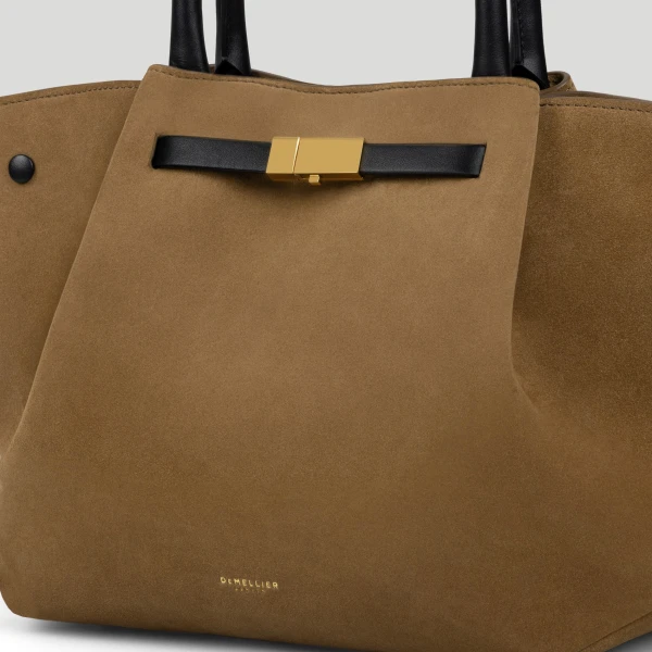DeMellier The Midi New York in Tobacco Suede & Black Smooth Shoulder Bag, view 3 | Shoulder & Crossbody Bags | Coveti