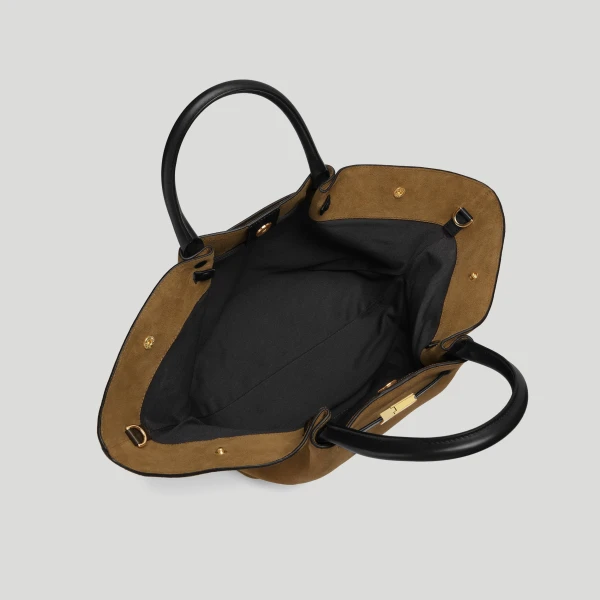 DeMellier The Midi New York in Tobacco Suede & Black Smooth Shoulder Bag, view 4 | Shoulder & Crossbody Bags | Coveti