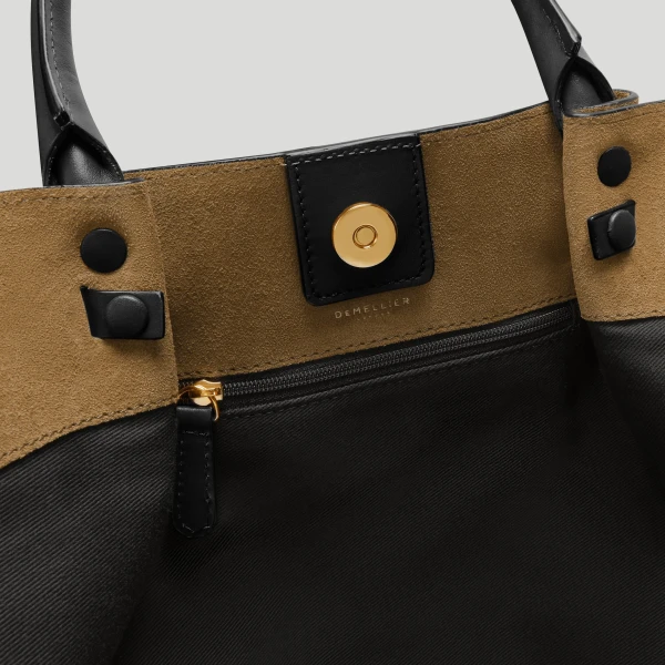 DeMellier The Midi New York in Tobacco Suede & Black Smooth Shoulder Bag, view 5 | Shoulder & Crossbody Bags | Coveti