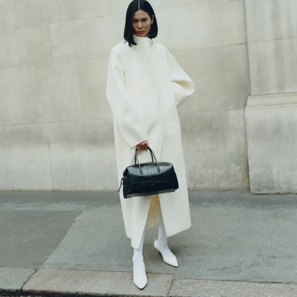 DeMellier The Midi Stockholm in Black Large Croc-Effect Top-Handle Bag, view 2 | Totes & Top-Handle Bags | Coveti