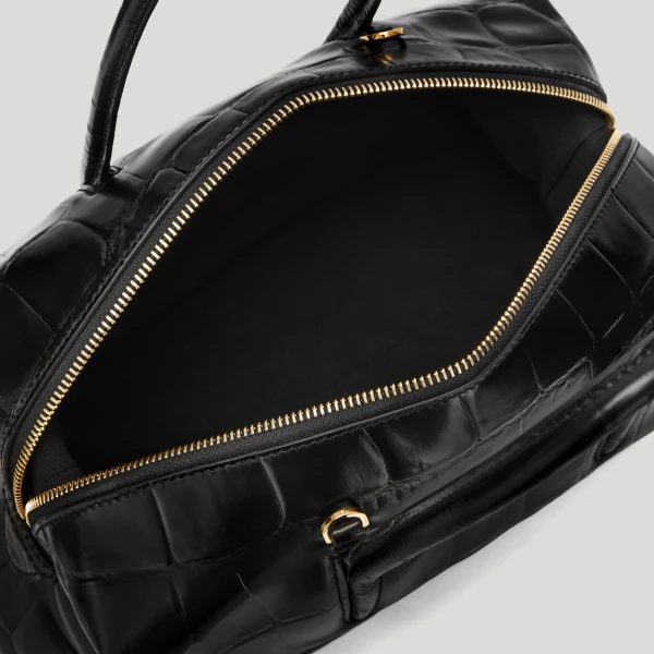 DeMellier The Midi Stockholm in Black Large Croc-Effect Top-Handle Bag, view 4 | Totes & Top-Handle Bags | Coveti