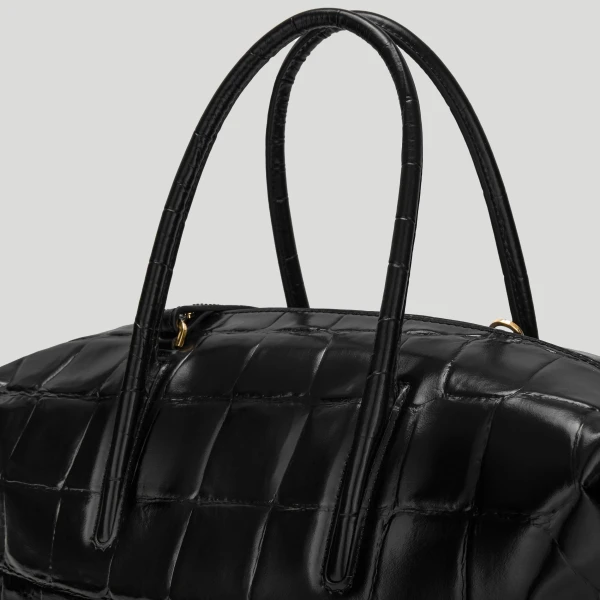 DeMellier The Midi Stockholm in Black Large Croc-Effect Top-Handle Bag, view 5 | Totes & Top-Handle Bags | Coveti