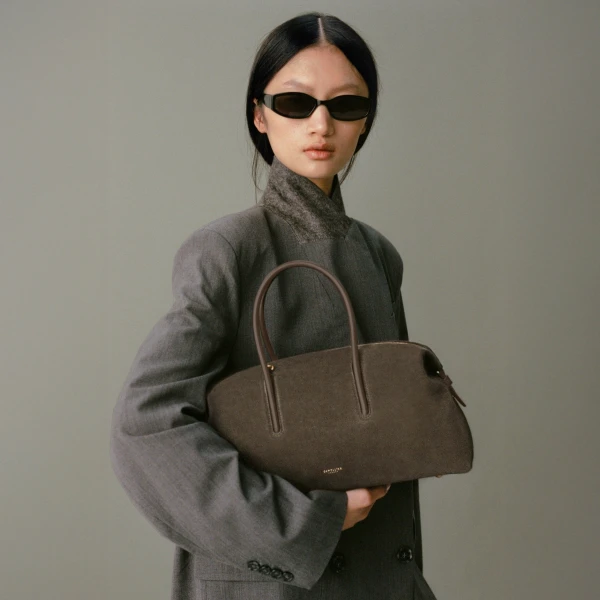 DeMellier The Midi Stockholm in Hazel Suede & Hazel Smooth Top-Handle Bag, view 2 | Totes & Top-Handle Bags | Coveti