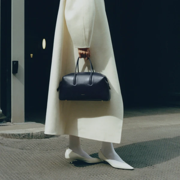 DeMellier The Midi Stockholm in Midnight Blue Fine Grain Top-Handle Bag, view 2 | Totes & Top-Handle Bags | Coveti