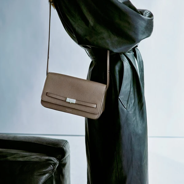 DeMellier The New York Crossbody in Dark Taupe Small Grain Crossbody Bag, view 2 | Shoulder & Crossbody Bags | Coveti
