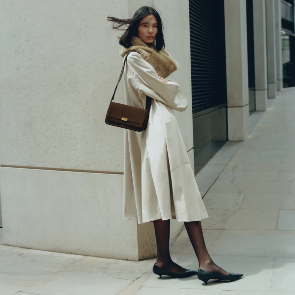 DeMellier The New York Crossbody in Mocha Suede Crossbody Bag, view 2 | Shoulder & Crossbody Bags | Coveti