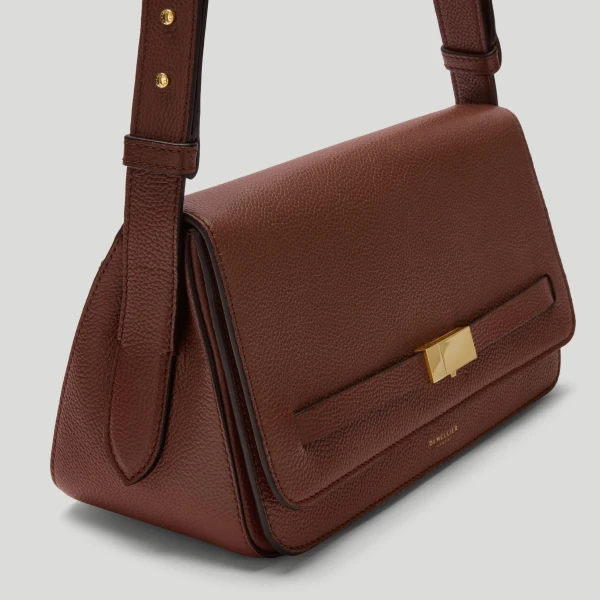 DeMellier The New York Crossbody in Warm Brown Small Grain Crossbody Bag, view 3 | Shoulder & Crossbody Bags | Coveti