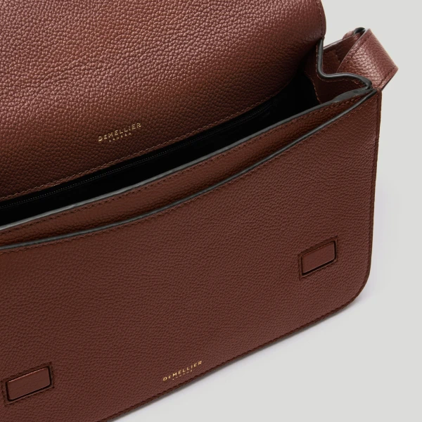 DeMellier The New York Crossbody in Warm Brown Small Grain Crossbody Bag, view 5 | Shoulder & Crossbody Bags | Coveti