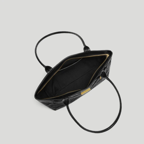 DeMellier The New York Shoulder in Black Croc-Effect Shoulder Bag, view 4 | Shoulder & Crossbody Bags | Coveti