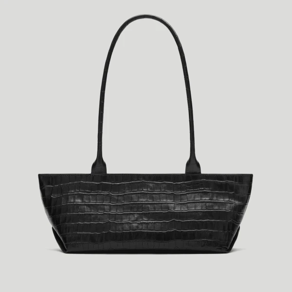 DeMellier The New York Shoulder in Black Croc-Effect Shoulder Bag, view 6 | Shoulder & Crossbody Bags | Coveti