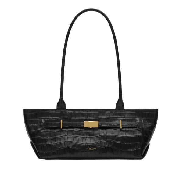 The New York Shoulder in Black Croc-Effect Shoulder Bag
