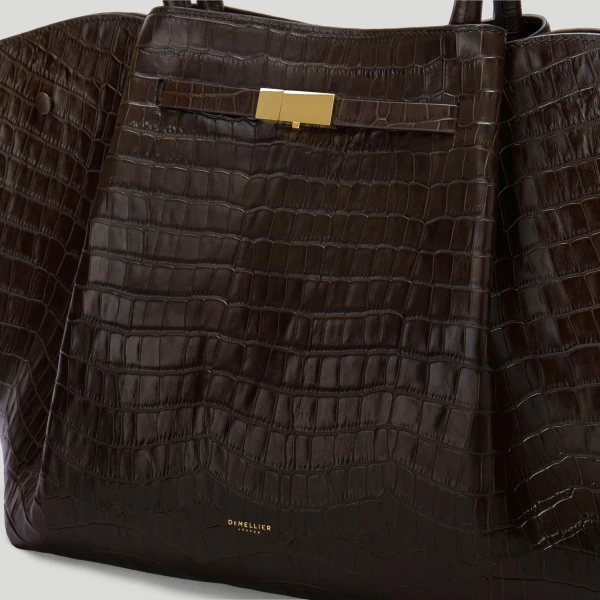 DeMellier The New York in Dark Chocolate Croc-Effect Shoulder Bag, view 3 | Shoulder & Crossbody Bags | Coveti