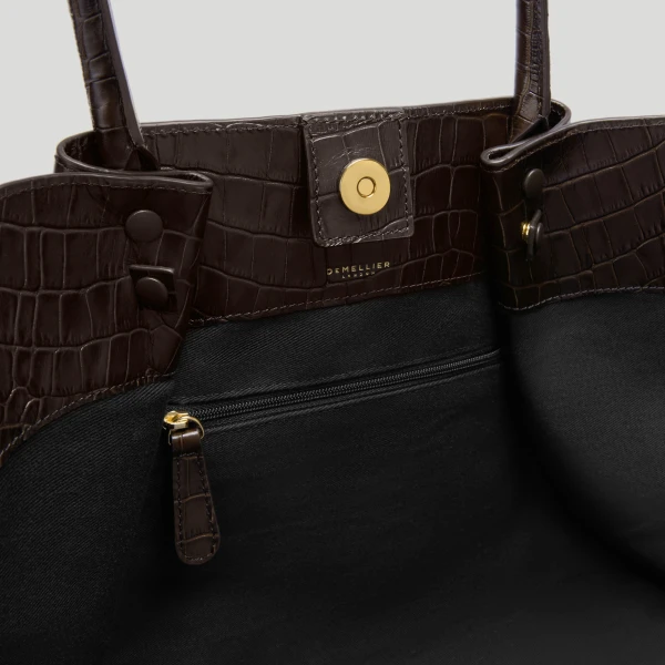 DeMellier The New York in Dark Chocolate Croc-Effect Shoulder Bag, view 5 | Shoulder & Crossbody Bags | Coveti