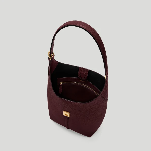 DeMellier The Siena Bucket in Burgundy Small Grain Bucket Bag, view 3 | Bucket Bags | Coveti