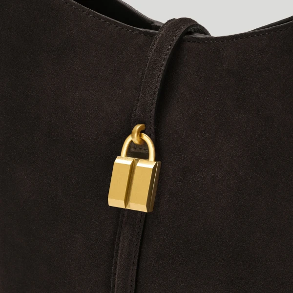DeMellier The Siena Bucket in Dark Chocolate Suede Bucket Bag, view 3 | Bucket Bags | Coveti