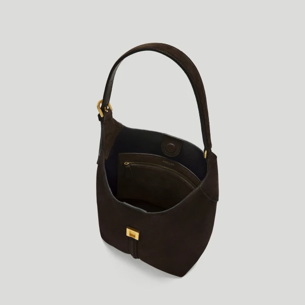DeMellier The Siena Bucket in Dark Chocolate Suede Bucket Bag, view 4 | Bucket Bags | Coveti