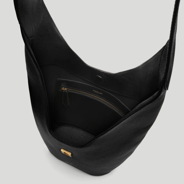 DeMellier The Siena Crossbody in Black Small Grain Crossbody Bag, view 3 | Shoulder & Crossbody Bags | Coveti