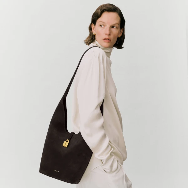 DeMellier The Siena Crossbody in Black Small Grain Crossbody Bag, view 6 | Shoulder & Crossbody Bags | Coveti