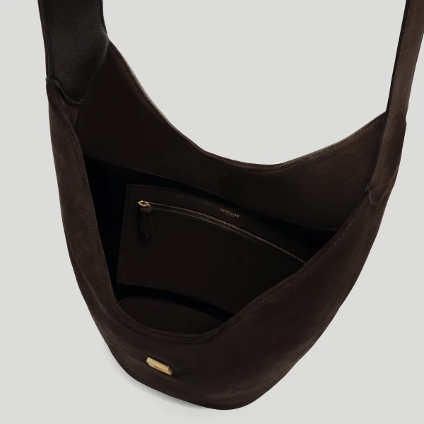 DeMellier The Siena Crossbody in Dark Chocolate Suede Crossbody Bag, view 4 | Shoulder & Crossbody Bags | Coveti