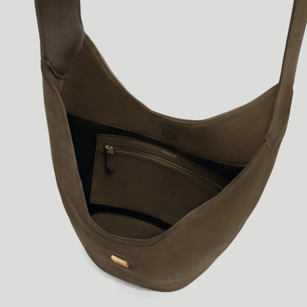 DeMellier The Siena Crossbody in Hazel Suede Crossbody Bag, view 3 | Shoulder & Crossbody Bags | Coveti