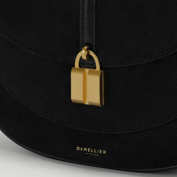 DeMellier The Siena Saddle in Black Suede Crossbody Bag, view 3 | Shoulder & Crossbody Bags | Coveti