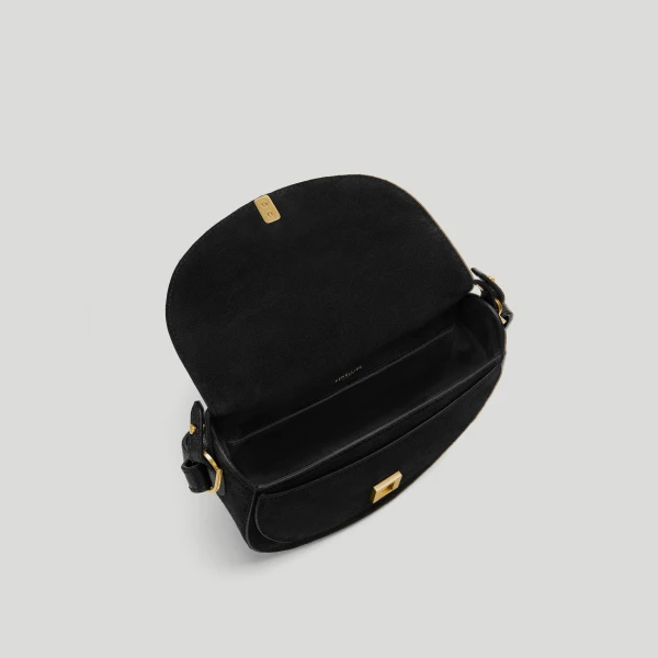 DeMellier The Siena Saddle in Black Suede Crossbody Bag, view 4 | Shoulder & Crossbody Bags | Coveti