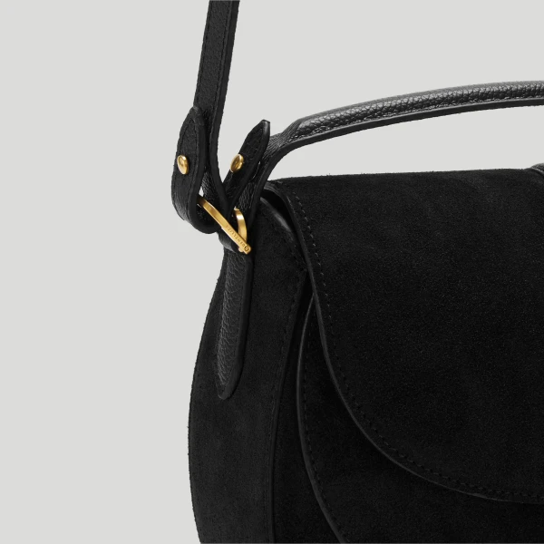 DeMellier The Siena Saddle in Black Suede Crossbody Bag, view 5 | Shoulder & Crossbody Bags | Coveti