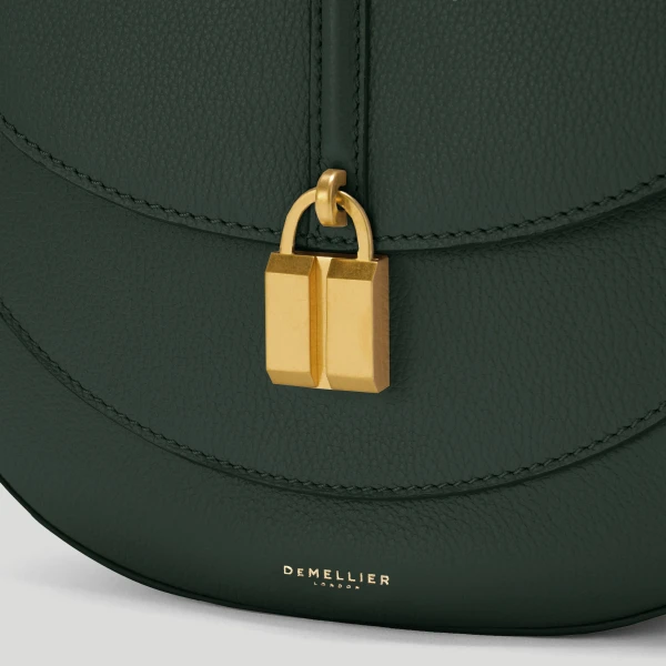 DeMellier The Siena Saddle in Dark Green Small Grain Crossbody Bag, view 2 | Shoulder & Crossbody Bags | Coveti