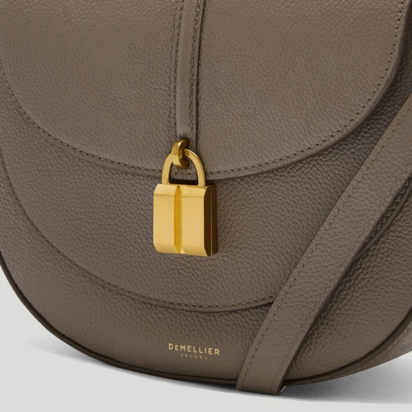 DeMellier The Siena Saddle in Dark Taupe Small Grain Crossbody Bag, view 2 | Shoulder & Crossbody Bags | Coveti