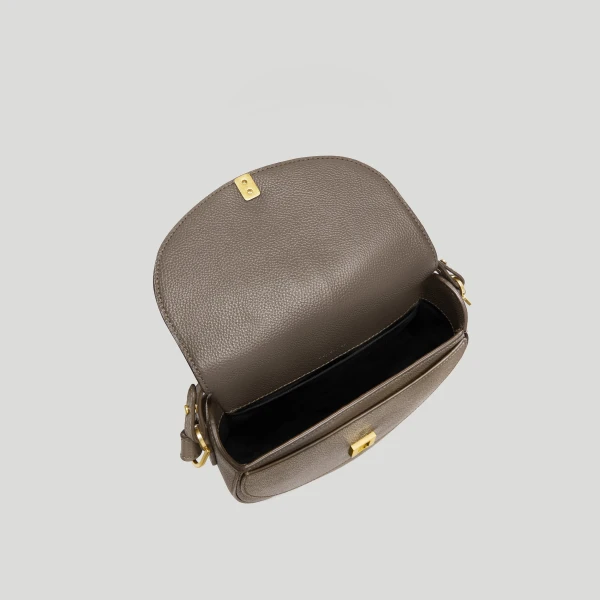 DeMellier The Siena Saddle in Dark Taupe Small Grain Crossbody Bag, view 3 | Shoulder & Crossbody Bags | Coveti