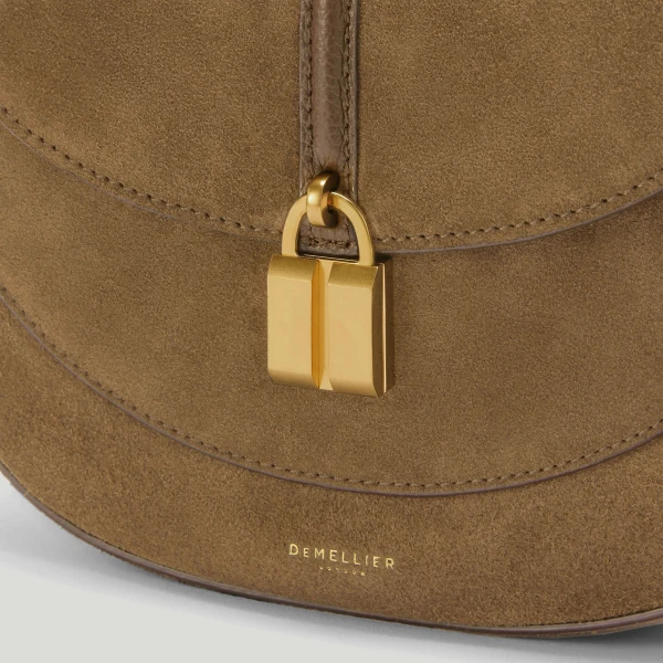 DeMellier The Siena Saddle in Tobacco Suede Crossbody Bag, view 3 | Shoulder & Crossbody Bags | Coveti
