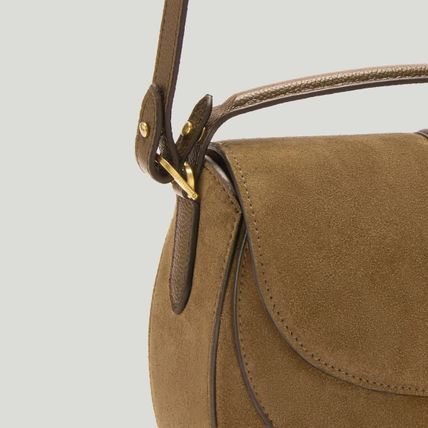 DeMellier The Siena Saddle in Tobacco Suede Crossbody Bag, view 5 | Shoulder & Crossbody Bags | Coveti