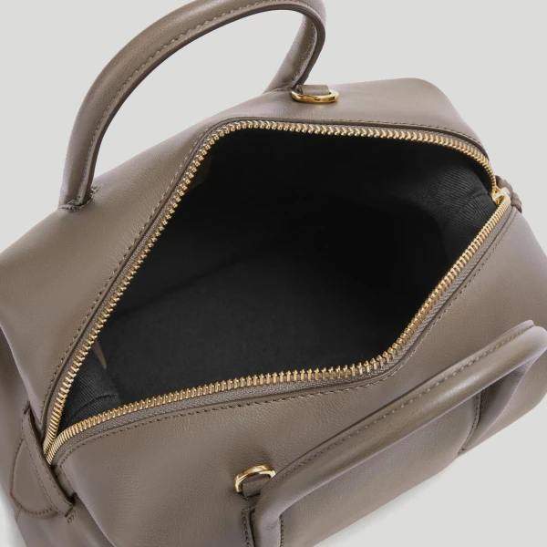 DeMellier The Small Stockholm in Dark Taupe Fine Grain Top-Handle Bag, view 3 | Totes & Top-Handle Bags | Coveti