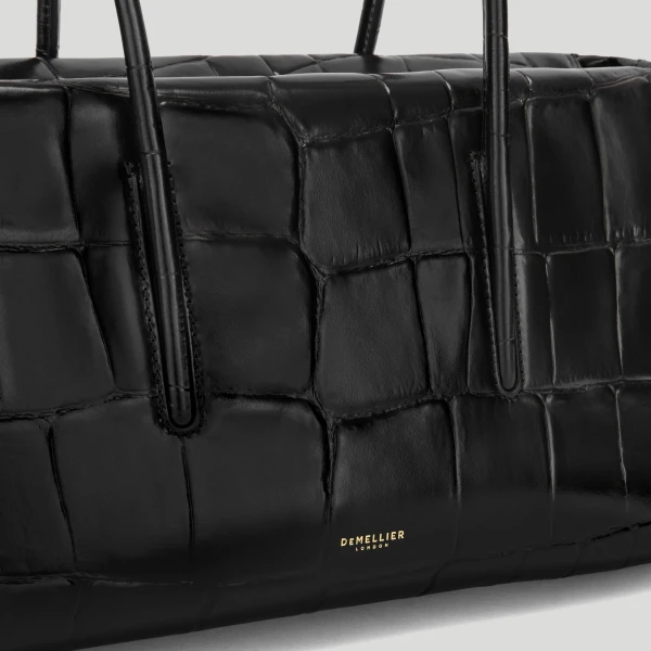 DeMellier The Stockholm Shoulder in Black Large Croc-Effect Shoulder Bag, view 2 | Shoulder & Crossbody Bags | Coveti