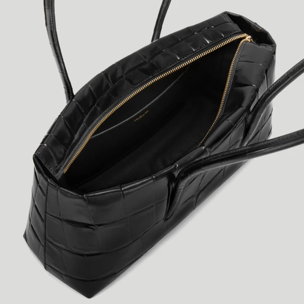 DeMellier The Stockholm Shoulder in Black Large Croc-Effect Shoulder Bag, view 3 | Shoulder & Crossbody Bags | Coveti