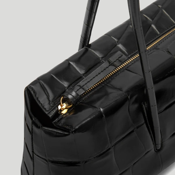 DeMellier The Stockholm Shoulder in Black Large Croc-Effect Shoulder Bag, view 4 | Shoulder & Crossbody Bags | Coveti