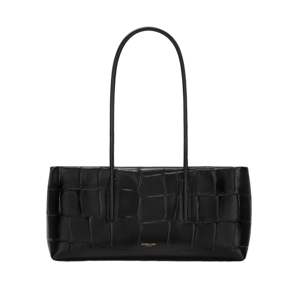 The Stockholm Shoulder in Black Large Croc-Effect Shoulder Bag