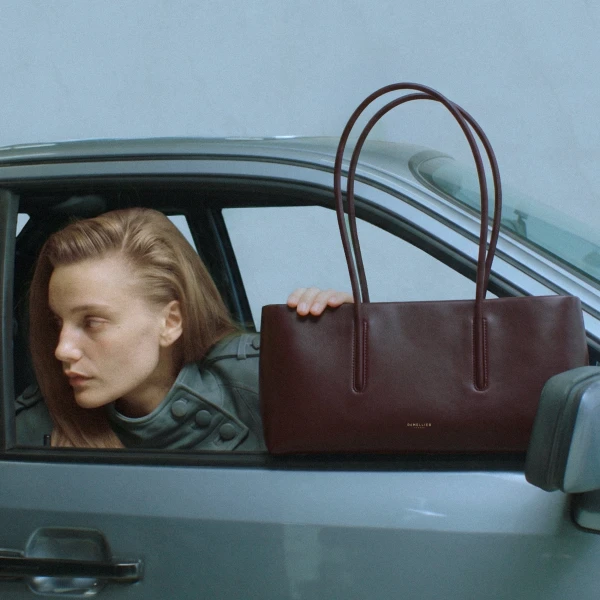 DeMellier The Stockholm Shoulder in Bordeaux Fine Grain Shoulder Bag, view 2 | Shoulder & Crossbody Bags | Coveti