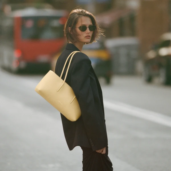 DeMellier The Stockholm Shoulder in Dune Fine Grain Shoulder Bag, view 2 | Shoulder & Crossbody Bags | Coveti