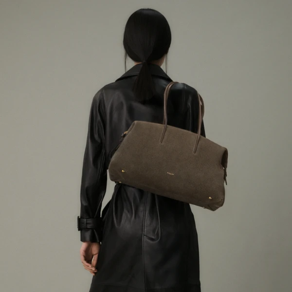 DeMellier The Stockholm in Hazel Suede & Hazel Smooth Tote Bag, view 2 | Totes & Top-Handle Bags | Coveti