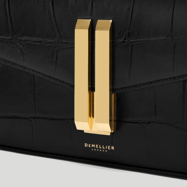 DeMellier The Vancouver Clutch in Black Large Croc-Effect Clutch Bag, view 2 | Clutch Bags | Coveti