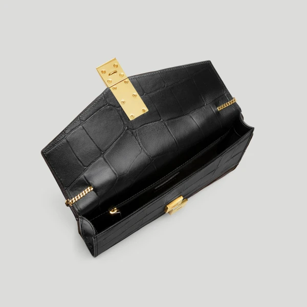 DeMellier The Vancouver Clutch in Black Large Croc-Effect Clutch Bag, view 3 | Clutch Bags | Coveti