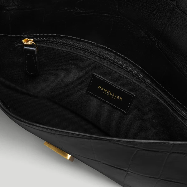 DeMellier The Vancouver Clutch in Black Large Croc-Effect Clutch Bag, view 4 | Clutch Bags | Coveti