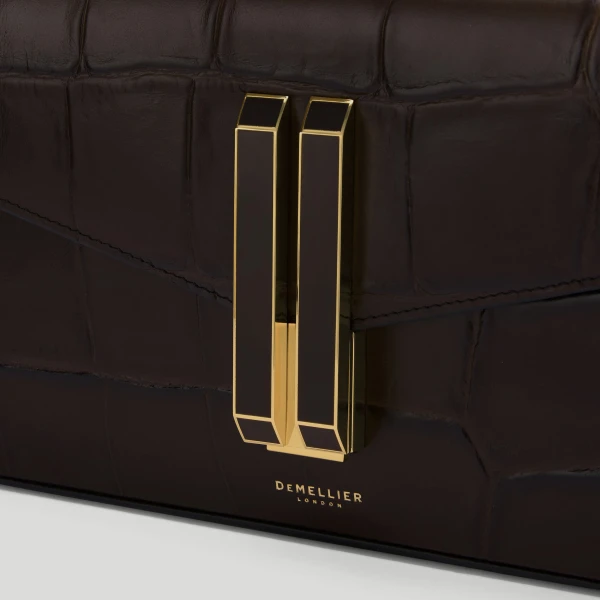 DeMellier The Vancouver Clutch in Dark Chocolate Large Croc-Effect Clutch Bag, view 3 | Clutch Bags | Coveti