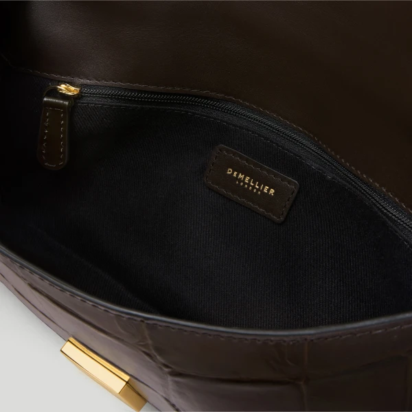 DeMellier The Vancouver Clutch in Dark Chocolate Large Croc-Effect Clutch Bag, view 5 | Clutch Bags | Coveti