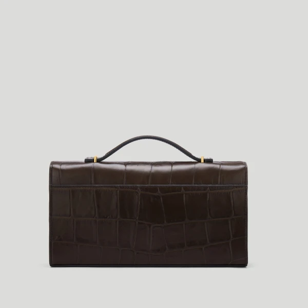 DeMellier The Vancouver Clutch in Dark Chocolate Large Croc-Effect Clutch Bag, view 6 | Clutch Bags | Coveti