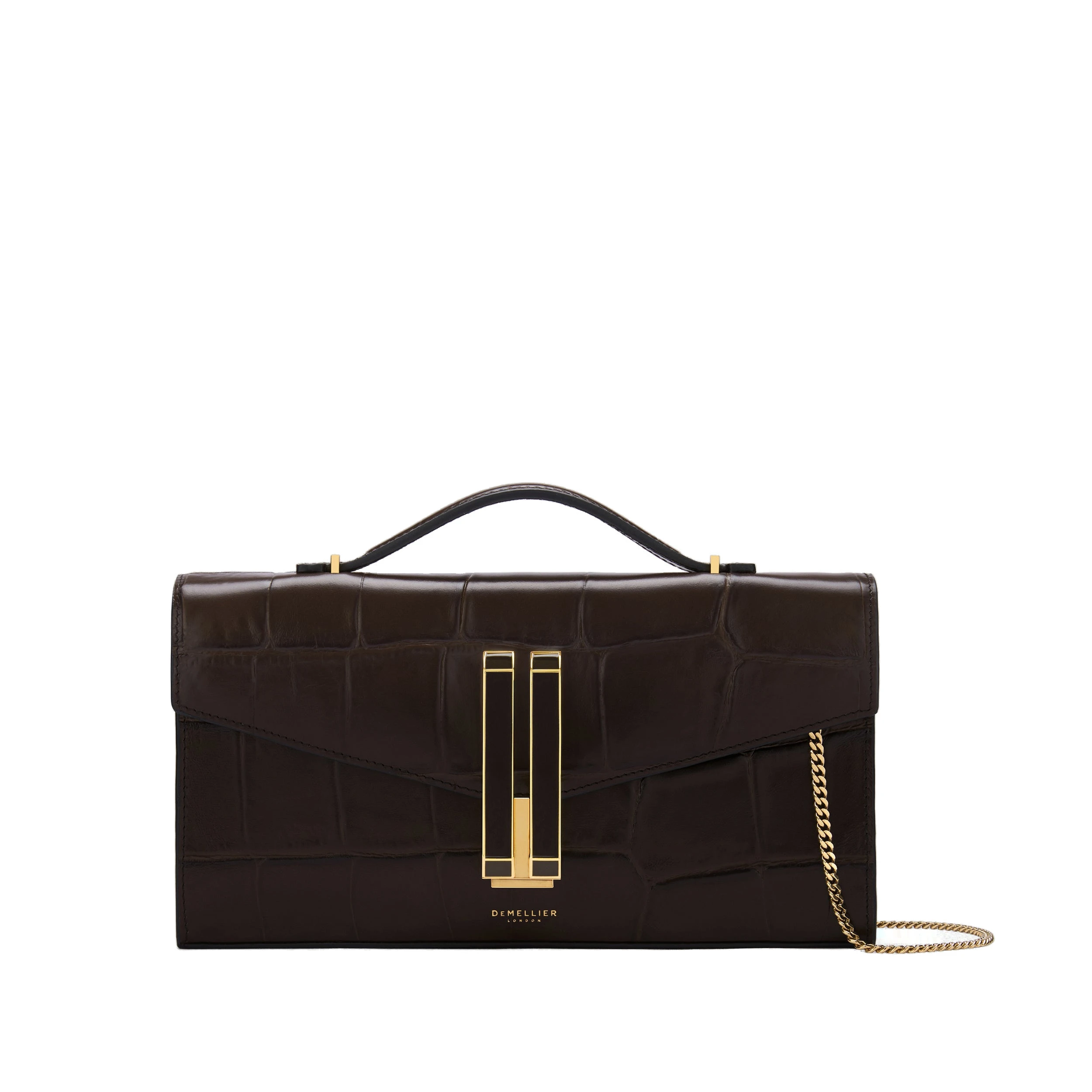 DeMellier The Vancouver Clutch in Dark Chocolate Large Croc-Effect Clutch Bag DeMellier The Vancouver Clutch in Dark Chocolate Large Croc-Effect Clutch Bag | Clutch Bags | Coveti