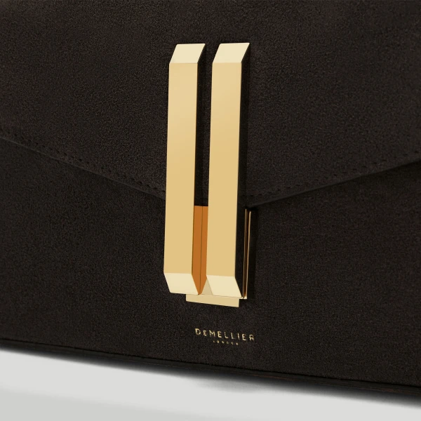 DeMellier The Vancouver Clutch in Dark Chocolate Suede Clutch Bag, view 2 | Clutch Bags | Coveti