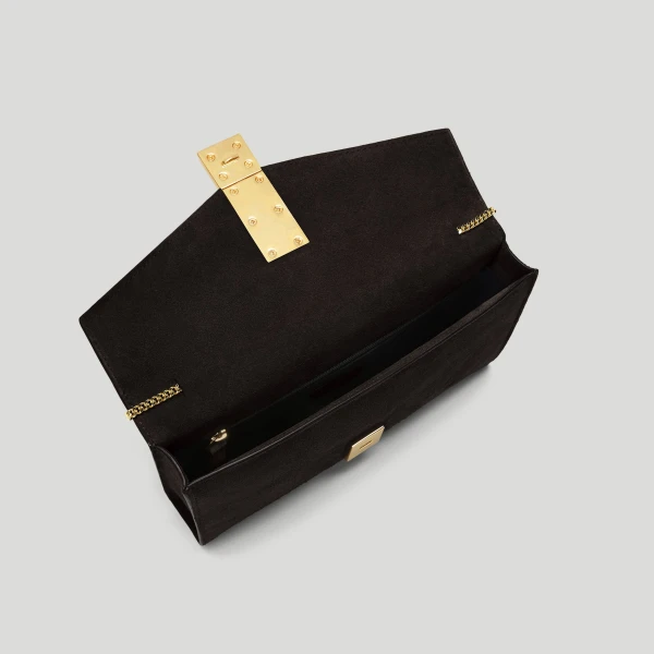 DeMellier The Vancouver Clutch in Dark Chocolate Suede Clutch Bag, view 3 | Clutch Bags | Coveti
