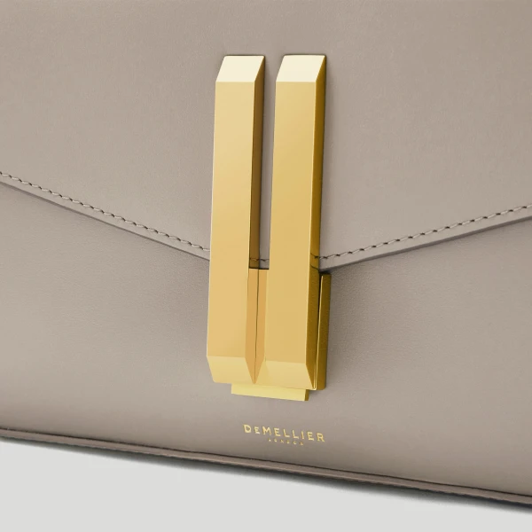 DeMellier The Vancouver Clutch in Taupe Smooth Clutch Bag, view 2 | Clutch Bags | Coveti